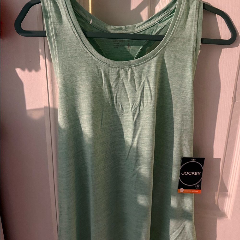 Jockey Green Tank Top with Rounded Neckline and Pleated Front